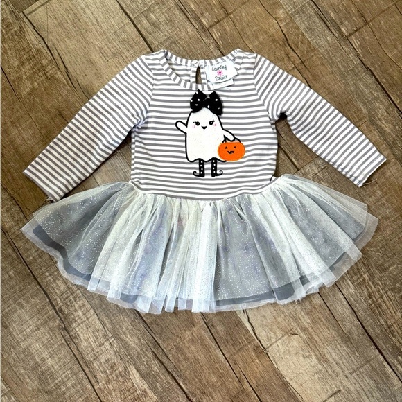 Counting Daisies striped 18M Halloween Ghost shirt with a sparkling tule skirt - Picture 1 of 8